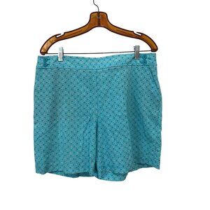 Talbots Shorts Womens Size 14 Turquoise Blue Linen Blend Flat Front Comfortable